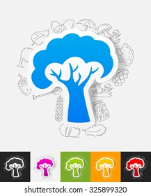 hand drawn simple elements with tree paper sticker shadow