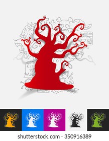 hand drawn simple elements with tree paper sticker shadow