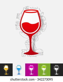 hand drawn simple elements with wineglass paper sticker shadow