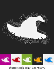 hand drawn simple elements with witch hat paper sticker shadow
