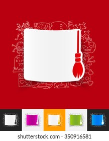 hand drawn simple elements with witch broom paper sticker shadow