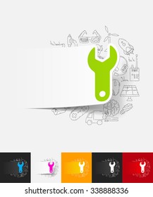 hand drawn simple elements with wrench paper sticker shadow
