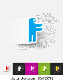 hand drawn simple elements with zombie paper sticker shadow