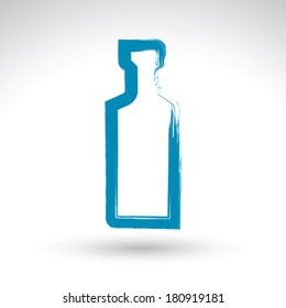 Hand drawn simple empty bottle of tequila, brush drawing bottle icon, hand-painted silhouette of whiskey bottle isolated on white background. 