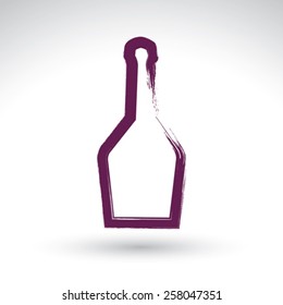 Hand drawn simple empty bottle of rum, brush drawing bottle icon, hand-painted silhouette of pirate bottle isolated on white background. 