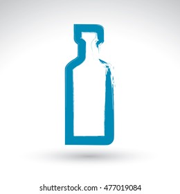 Hand drawn simple empty bottle of tequila, brush drawing bottle icon, hand-painted silhouette of whiskey bottle isolated on white background. 