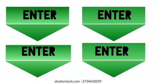 Hand drawn simple "enter" arrow sign. Set of green arrow signs collection.
