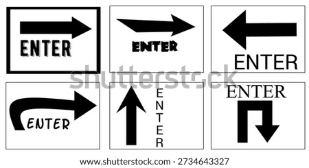 Hand drawn simple "enter" arrow sign. Set of black arrow signs collection.