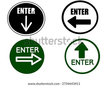 Hand drawn simple "enter" arrow sign. Set of black arrow signs collection.