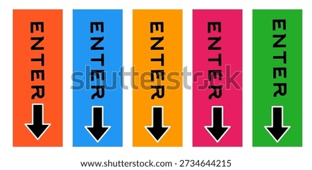 Hand drawn simple "enter" arrow sign. Collection of colorful arrows showing direction.