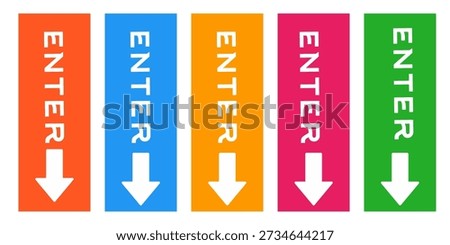 Hand drawn simple "enter" arrow sign. Collection of colorful arrows showing direction.