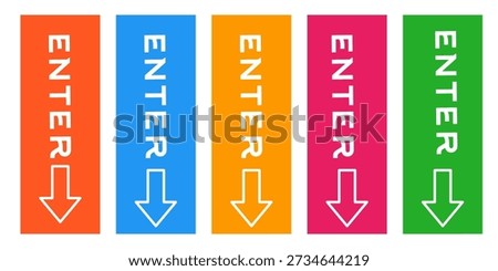 Hand drawn simple "enter" arrow sign. Collection of colorful arrows showing direction.