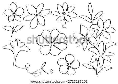 A hand drawn simple fancy flower, outline sketch vector illustration, contour isolated object on the white background 

