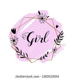 Hand drawn simple floral frame illustration. Girl style label. Boho hippie concept. Good for t-shirt prints, postcards, greeting cards and more