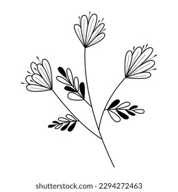 hand drawn simple flowers with black ink , decorative floral element