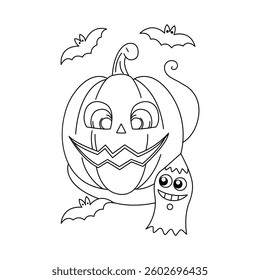 hand drawn simple Halloween line art coloring page