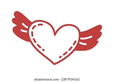 Hand drawn simple heart icon with wings. Design element for Valentines Day, wedding, Mother's Day, greeting cards. Vector illustration in doodle style