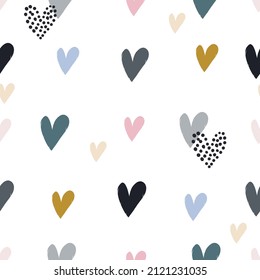 Hand drawn simple hearts seamless pattern. Purple hand drawn hearts texture. Vector illustration