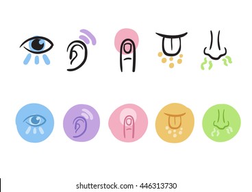 Hand drawn simple icons representing the five senses