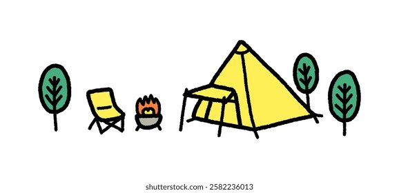 Hand drawn simple illustration of camp