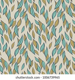 Hand drawn simple leaves, botanical pattern. Seamless vector multicolor floral pattern. Vector background.