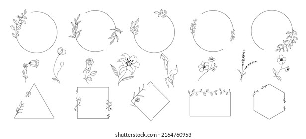 Hand Drawn Simple Line Wreath With Flower And Leaf Branch For Wedding Banner ,logo Template 