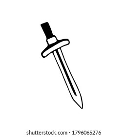 Hand drawn simple medieval sword..Hand drawn magic medieval sword. illustration with esoteric symbols. Isolated on white background.
