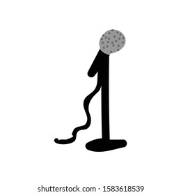 Hand Drawn Simple Microphone on Stand. Concept of Entertainment Media. Icon Motif for Club Pictogram Graphic. Music, Mic, Voice, Pop, Announcement, Bujo Illustration. Vector EPS 10. 