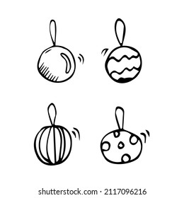 Obra mano simple, moderna, con mínima bola de navidad aislada. Dibujo vectorial carátulo de icono de ilustración de fondo blanco y negro