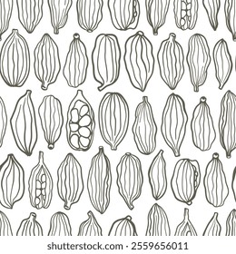 Hand drawn simple monochrome cardamom seamless pattern