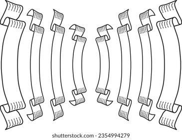 Hand drawn simple monochrome ribbon banner material set