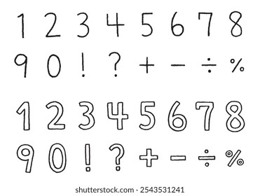 hand drawn simple numbers set