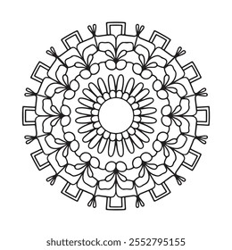 Hand drawn simple ornamental mandala vector design. Black and white silhouette floral and decorative mandala illustration.