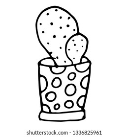 Hand drawn simple outline illustration. House plant. Cactus. Aloe vera. Succulent. Hand drawn doodle. Coloring book. For children. Cartoon style. Ink sketch. Isolated objects. Home flower