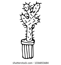 Hand drawn simple outline illustration. House plant. Cactus. Aloe vera. Succulent. Hand drawn doodle. Coloring book. For children. Cartoon style. Ink sketch. Isolated objects. Home flower