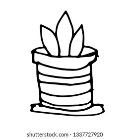 Hand drawn simple outline illustration. Collection with house plants. Hand drawn doodle. Coloring book. For children. Cartoon style. Ink sketch. Isolated objects. Home flower