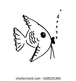 Hand drawn simple outline illustration. Collection with cute fish. Cute and funny water animals. Hand drawn doodle. Coloring book. For children. Cartoon style. Ink sketch. Isolated objects. Aquarium