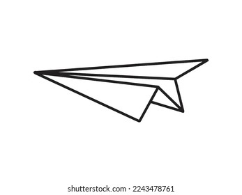Hand drawn simple paper plane isolated on white background. Vector in doodle style illustration. Design for greeting cards, patches, prints, badges, posters