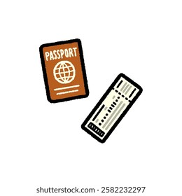Hand drawn simple passport and ticket illustration