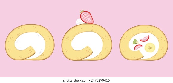 Hand drawn simple roll cake illustration set