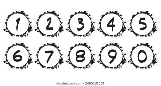 Hand drawn simple round numbers in flat style, Collection of numbers 1-0 simple black symbol signs for apps, UI and websites, doodle art