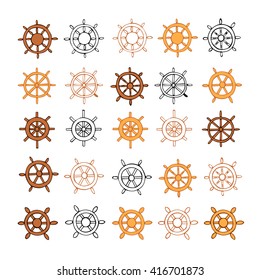 Hand drawn simple rudders set. Vector. Doodle rudders. Hand drawn illustration