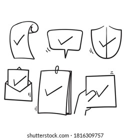 handgezeichnete einfache Set von Genehmigten Vektorliniensymbole Illustration. Doodle-Stil