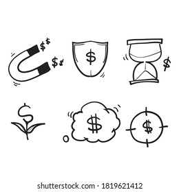 hand drawn Simple Set of Business and money Related Vector Line Icons. with doodle style