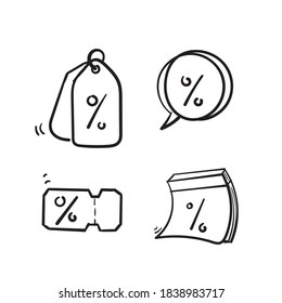 conjunto simple de iconos de línea de vectores relacionados con descuento dibujados a mano. estilo de caricatura de doodle