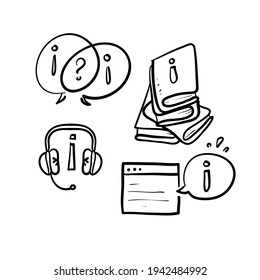 ilustración de iconos de línea de vectores simple dibujados a mano Set de información y Ayuda Desk 