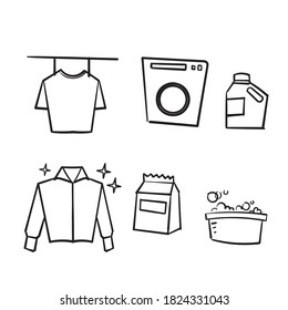 conjunto simple de iconos de línea de vectores relacionados con el lavado a mano. con estilo de dibujo de doodle aislado