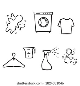 conjunto simple de iconos de línea de vectores relacionados con el lavado a mano. con estilo de dibujo de doodle aislado