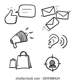 hand drawn Simple Set of Marketing Related Vector Line Icons in doodle style vector