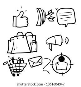hand drawn Simple Set of Marketing Related Vector Line Icons in doodle style vector isolated background